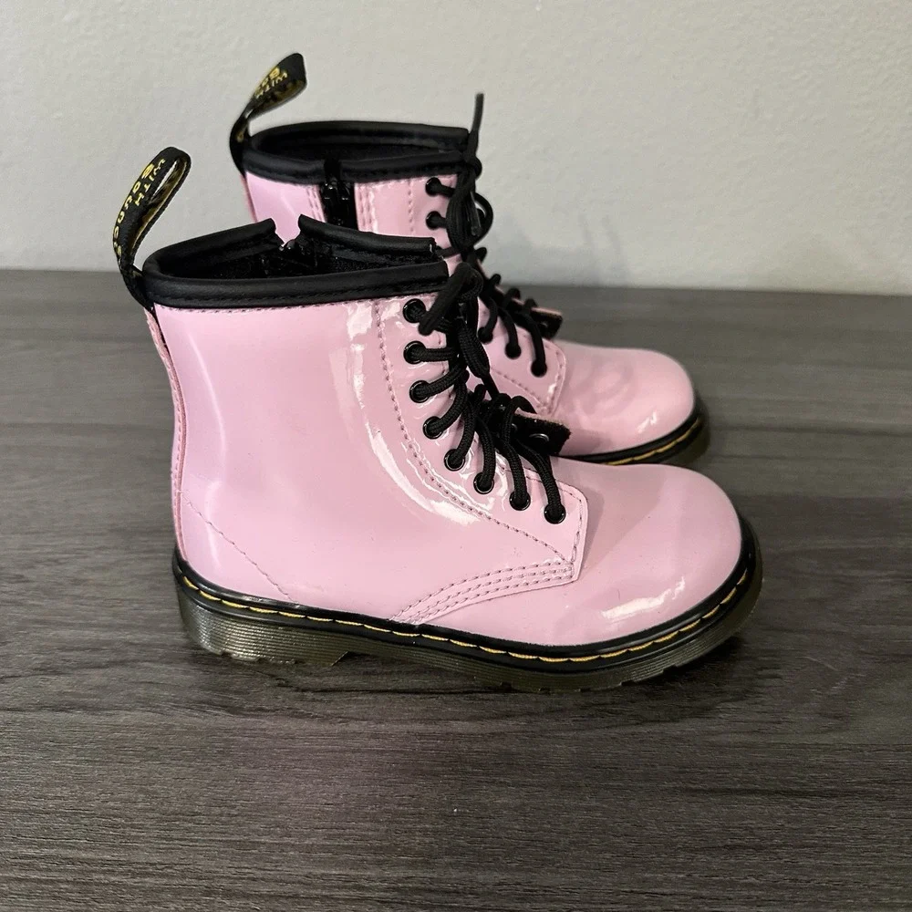 Dr. Martens Kids 1460 Toddler Size 9 Pink Patent Combat Boots Side Zip